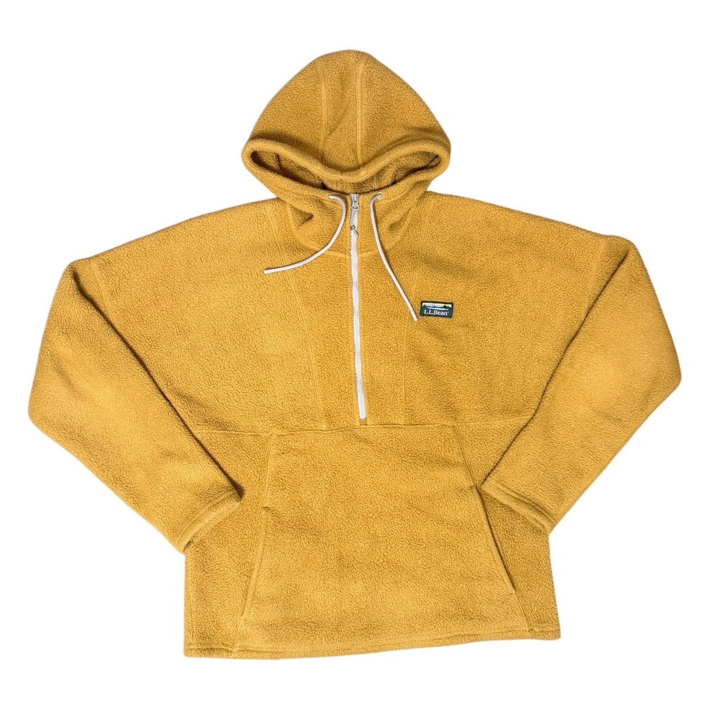 LL Bean Womens S Mountain Classic Fleece Anorak Mustard Yellow Half Zip Hoodie